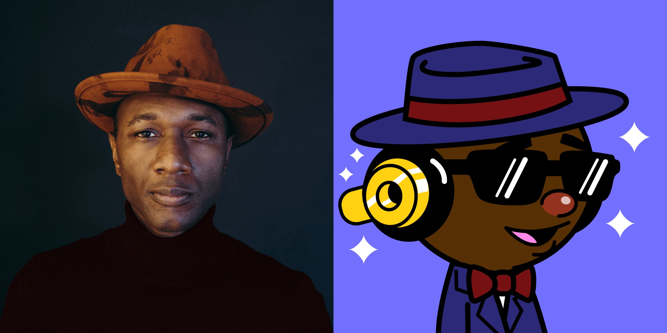 Web2 vs. Web3 versions of “BeatHeadz” creator Aloe Blacc.