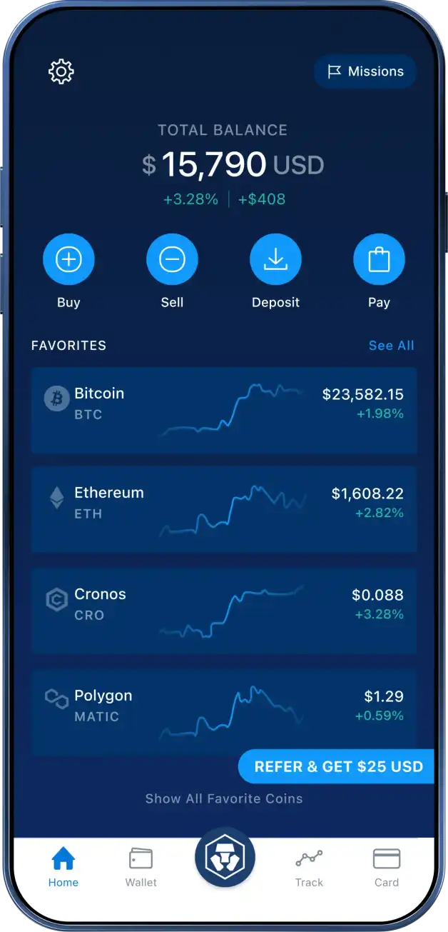 The Cryptocrowd.org App with various coin values on the wallet page